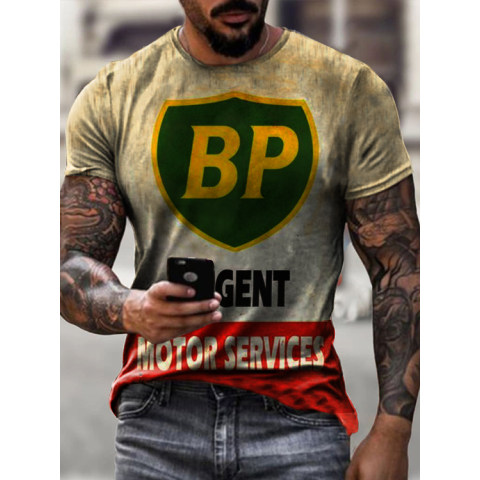 Mens Vintage Motor BP Oil Badge Printed T-shirt
