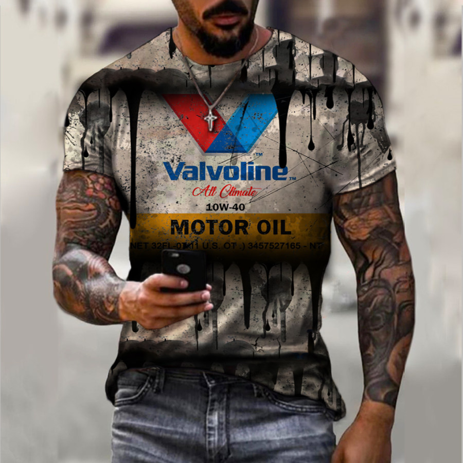 

Men's Vintage Motor Oil Print T-shirt