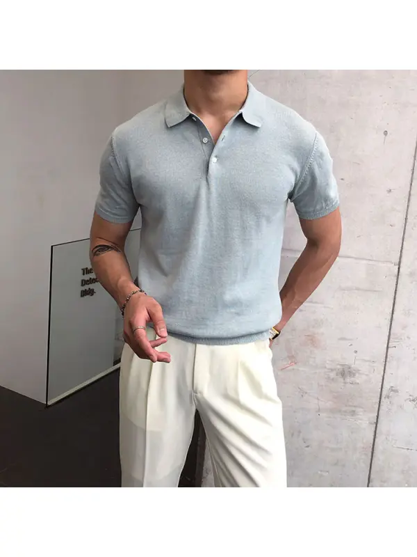 Gentleman summer plain knitted polo shirt - Plazabery.chimpone.com 