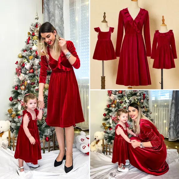 Red Velvet Mom Girl Matching Dress - 1321 - Popopieshop.com 