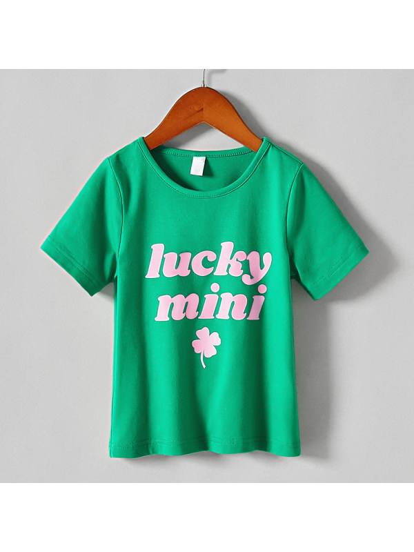 【18M-7Y】Kids Green Letter Print Round Neck Short Sleeved T-Shirt