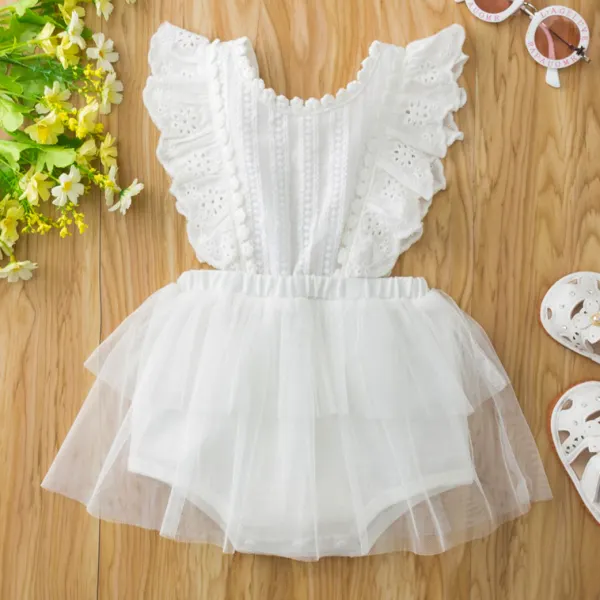 【6M-24M】Sweet Lace Embroidery White Romper - Popopiestyle.com 