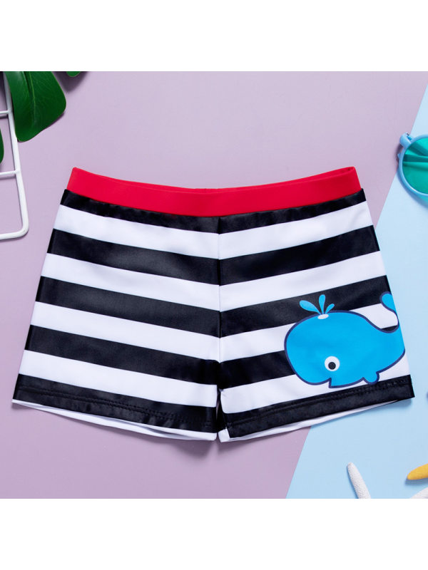 【18M-5Y】Boys Cartoon Whale Print Striped Swim Shorts