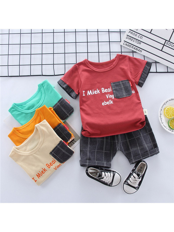 【12M-4Y】Boys' Letter Check Printed Casual Suit