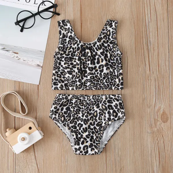 【12M-5Y】Girls Leopard Print Tank Top Split Swimsuit - Popopiestyle.com 