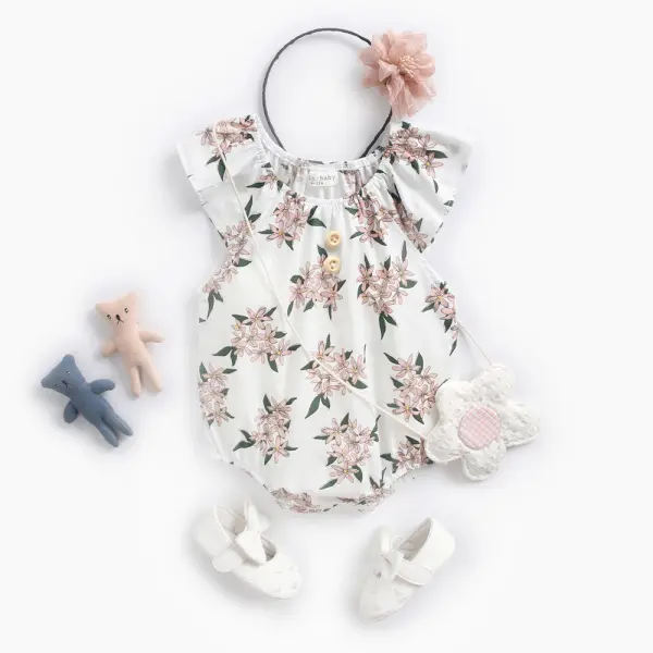 【6M-3Y】Sweet Floral Print Short-sleeved Jumpsuit For Baby Girl - Popopiestyle.com 