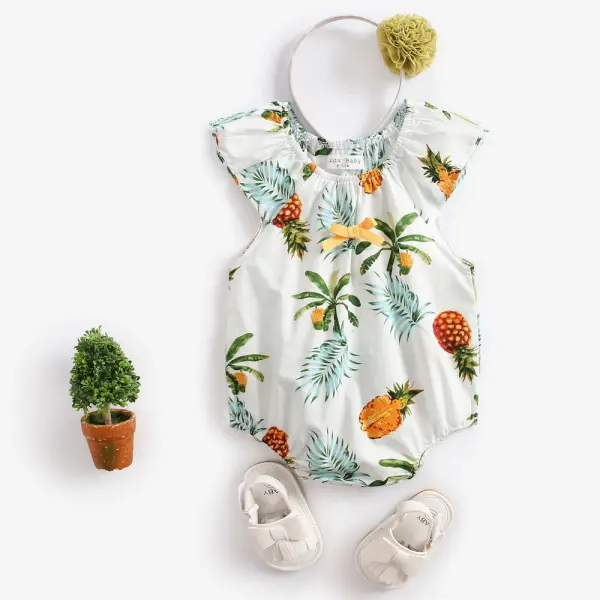 【6M-3Y】Baby Girl Pineapple Print Short-sleeved Jumpsuit - Popopiestyle.com 