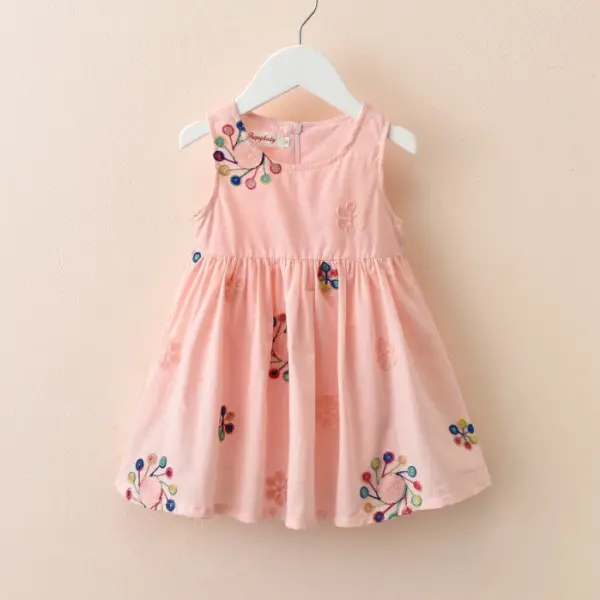 【18M-9Y】Girls Fresh Sweet Embroidered Sleeveless Dress - Popopiestyle.com 