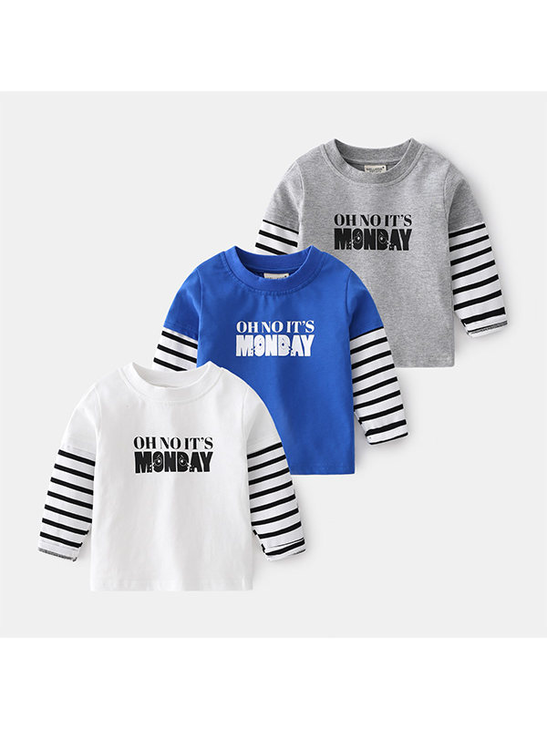 【18M-7Y】Boys Hit Color Stitching Printed Letters Long Sleeve T-shirt