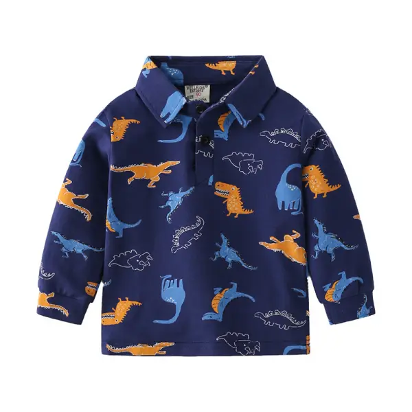 【18M-7Y】Boys Long Sleeve Dinosaur Print Polo Shirt - Popopiestyle.com 