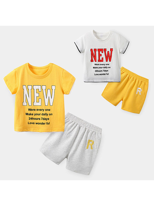 【18M-7Y】Boys Printed Letters Trend Short-sleeved Two-piece Suit