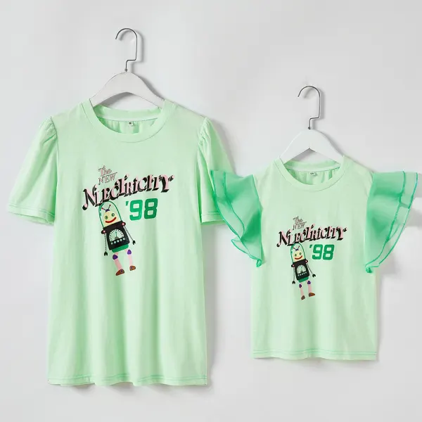 Round Neck Short Sleeve Mom Girl Matching T-shirt - Popopiestyle.com 