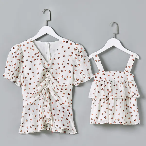 White Print Mom Girl Matching Top - Popopiestyle.com 