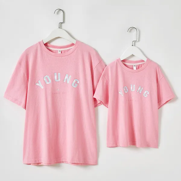 Round Neck Short Sleeve Mom Girl Matching T-shirt - Popopiestyle.com 