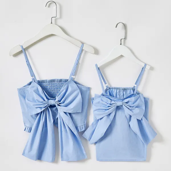 Light Blue Bowknot Sling Mom Girl Matching Top - Popopiestyle.com 