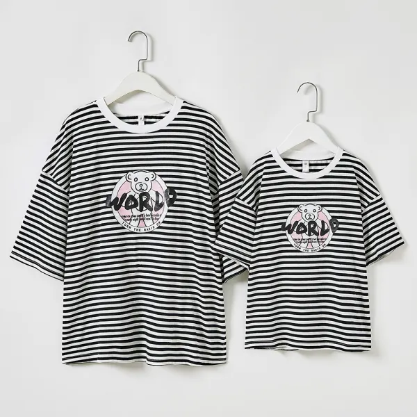 Round Neck Short Sleeve Striped Mom Girl Matching T-shirt - Popopiestyle.com 