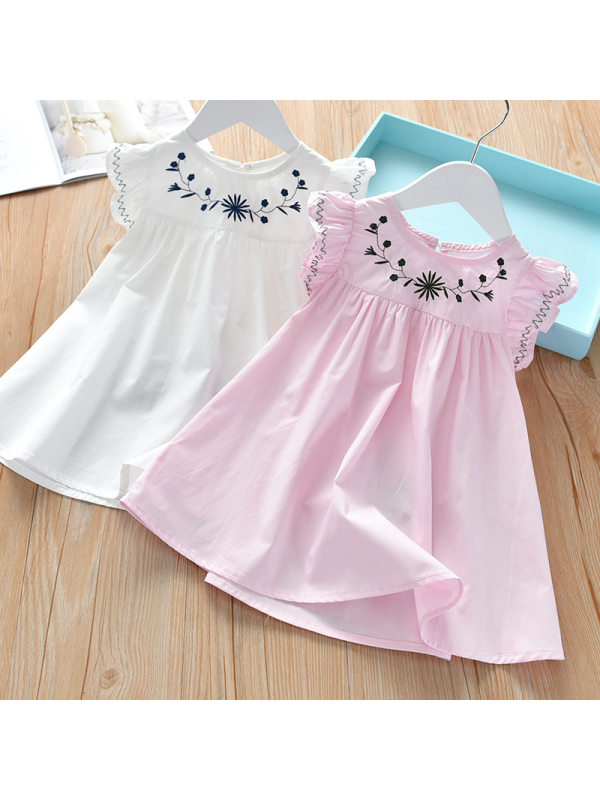 【18M-7Y】Girls Fashion Simple Simple Embroidered Sleeveless Dress