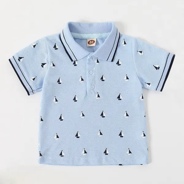 【6M-3Y】Boys Sailboat Print Short-sleeved Polo Shirt - Popopiestyle.com 