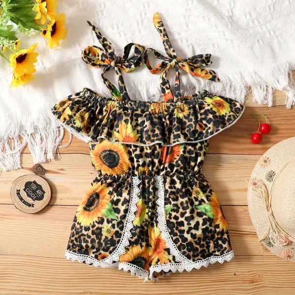 【18M-6Y】Cute Leopard and Sunflower Print Sling Jumpsuit - Popopiestyle.com 