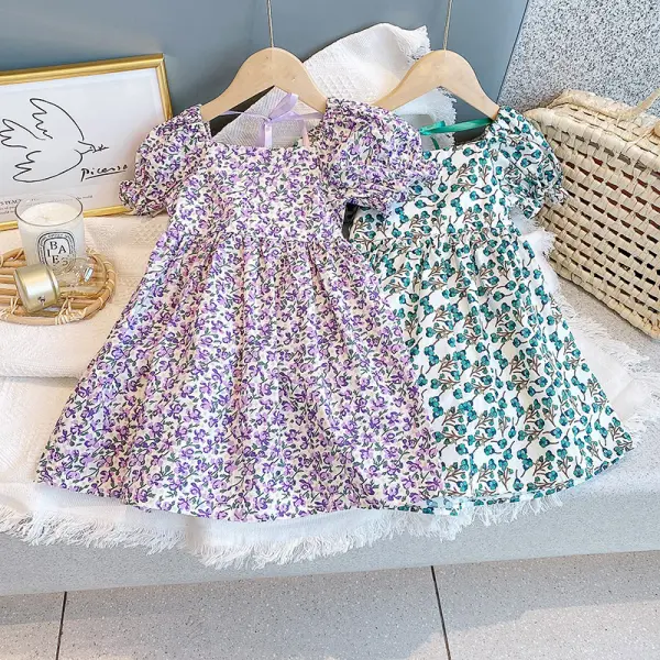 【18M-7Y】Girls Fresh Sweet Puff Sleeve Floral Dress - Popopiearab.com 