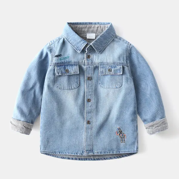 【18M-9Y】Boys Contrast Stitching Denim Jacket - Popopiestyle.com 