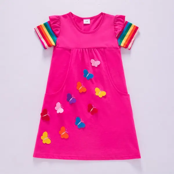 Girl Sweet Butterfly Embroidered Short Sleeve Dress - Popopiestyle.com 