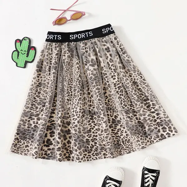 【4Y-13Y】Girls Leopard-print Mesh Skirt - Popopiestyle.com 