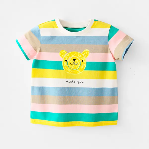 【12M-7Y】Casual Rainbow Striped Cartoon Print T-shirt - Popopiestyle.com 