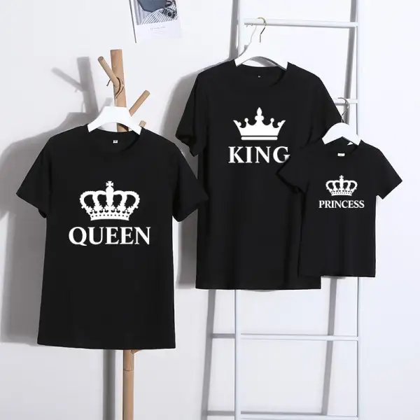 Casual Crown Print Round Neck Short-Sleeved T-Shirt Family Matching Outfits - Popopiestyle.com 