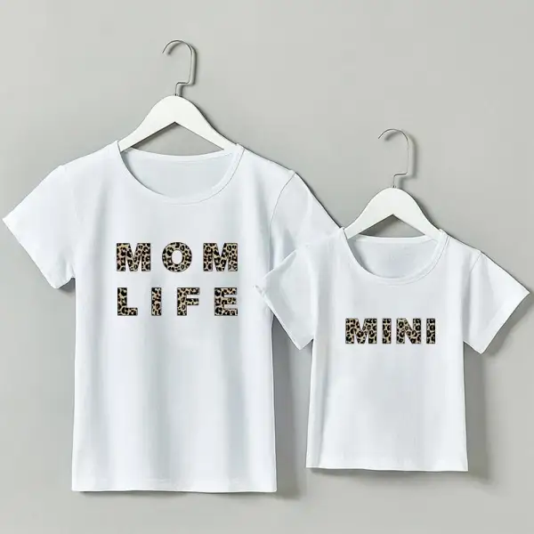 Letter Print Round Neck Short-sleeved Mom Girl Matching Top - Popopiestyle.com 