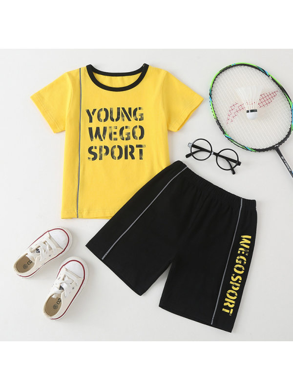 【18M-7Y】Boys Printed Letters Trend Short Sleeve Sports Two-piece Suit