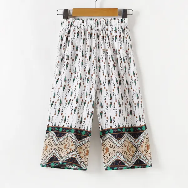 【18M-7Y】Girls Ethnic Print Loose Straight-leg Pants - Popopiestyle.com 