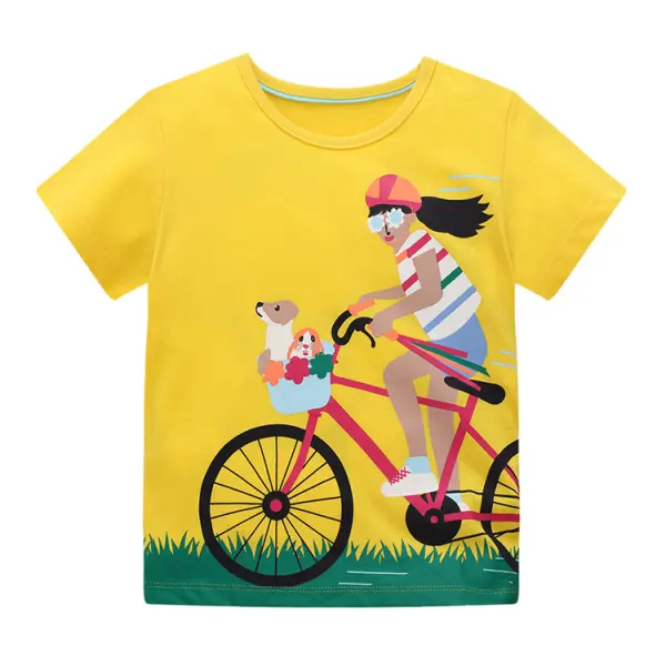 Girls Round Neck Cartoon Print Short Sleeve T-shirt - Popopiestyle.com 