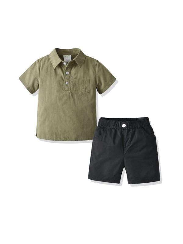 【18M-7Y】Boy's Two-piece Woven Polo Shirt And Shorts