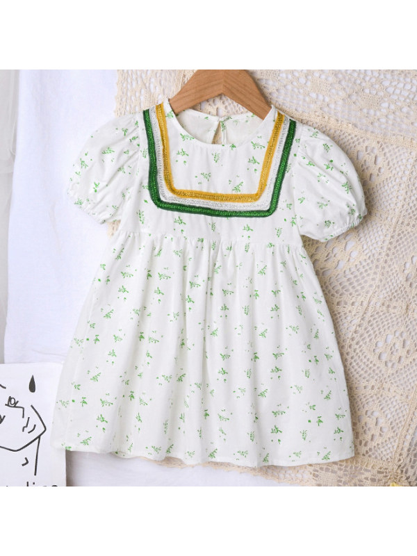 【12M-9Y】Sweet Flower Print Puff Sleeve Dress