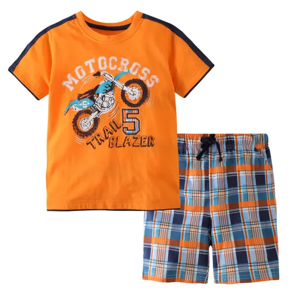 【12M-7Y】Boys Cartoon Letter Print Short-sleeved T-shirt Shorts Two-piece Suit - Popopiestyle.com 