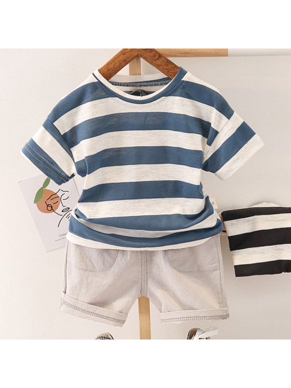 【12M-5Y】Boys Casual Striped Short-sleeved T-shirt Shorts Set