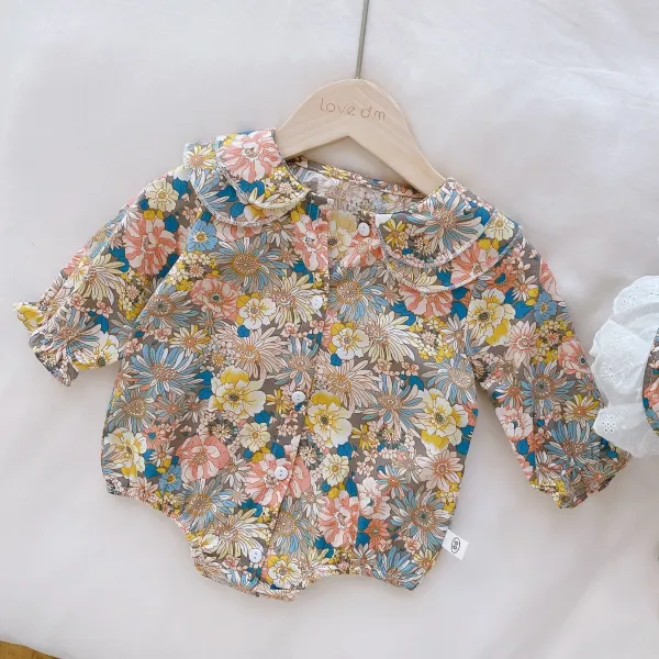 【3M-24M】Baby Girl Doll Collar Long Sleeve Flower One-piece - Popopiestyle.com 