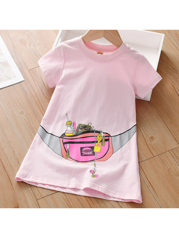 【18M-7Y】Girl Sweet Cartoon Pattern Short Sleeve Dress