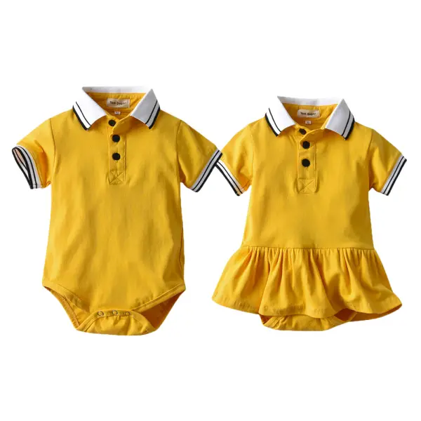 【6M-3Y】Boys And Girls Yellow Short-sleeved Romper - Popopiestyle.com 