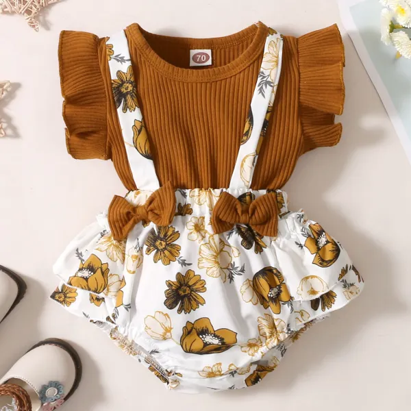 【6M-3Y】Cute Bow Flower Print Romper Set - Popopiestyle.com 