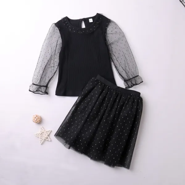 Girls' Long-sleeved Top And Short Skirt Two-piece Suit - Popopiestyle.com 