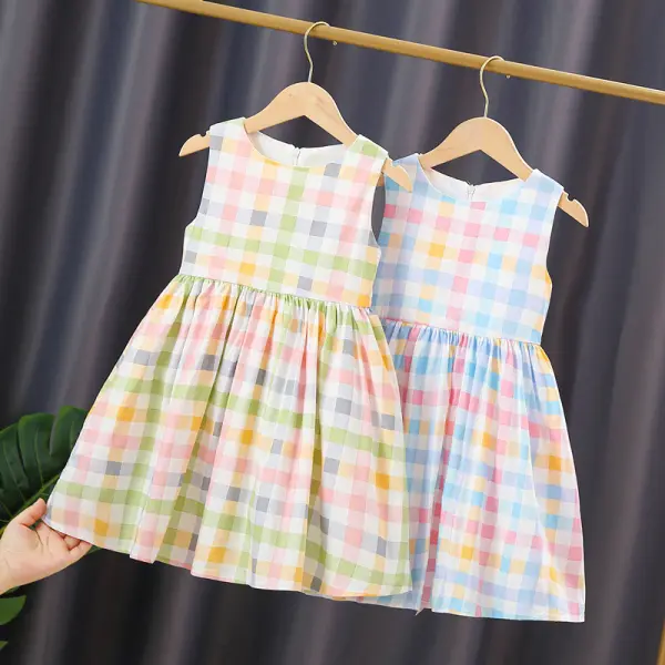 【2Y-9Y】Girls' Sleeveless Plaid Dress - Popopiestyle.com 