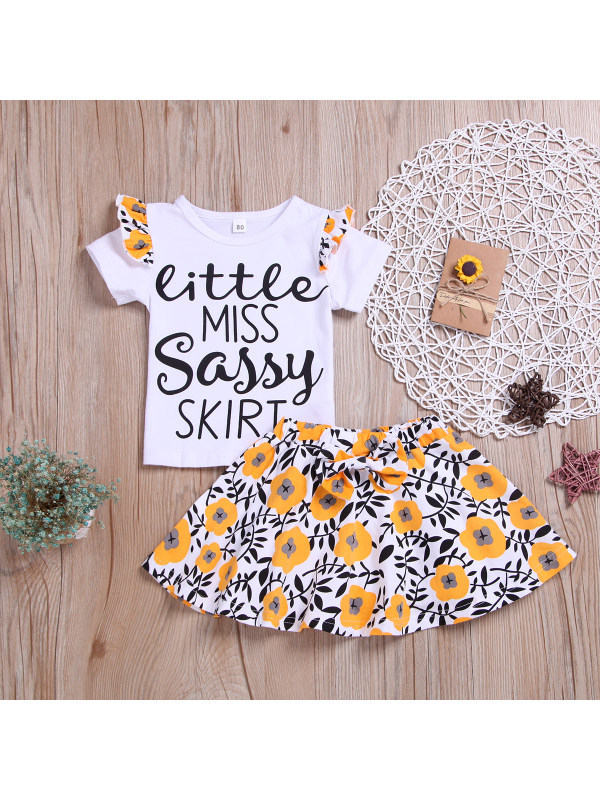 【18M-5Y】Girl Little Daisy Print T-shirt Half Skirt Two-Piece Suit