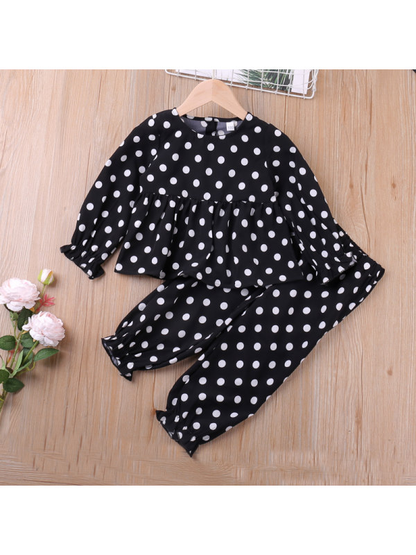 【18M-7Y】Girl Polka Dot Print Blouse and Trousers Suit