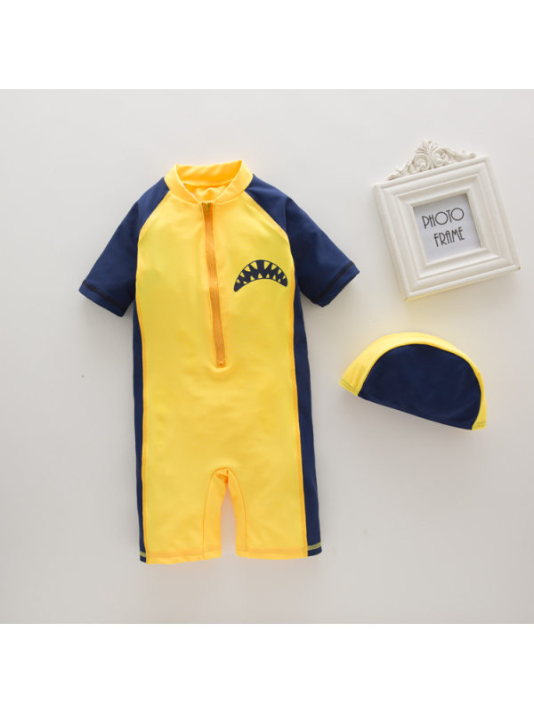 【18M-7Y】Boys Yellow Shark Style One-piece Swimsuit