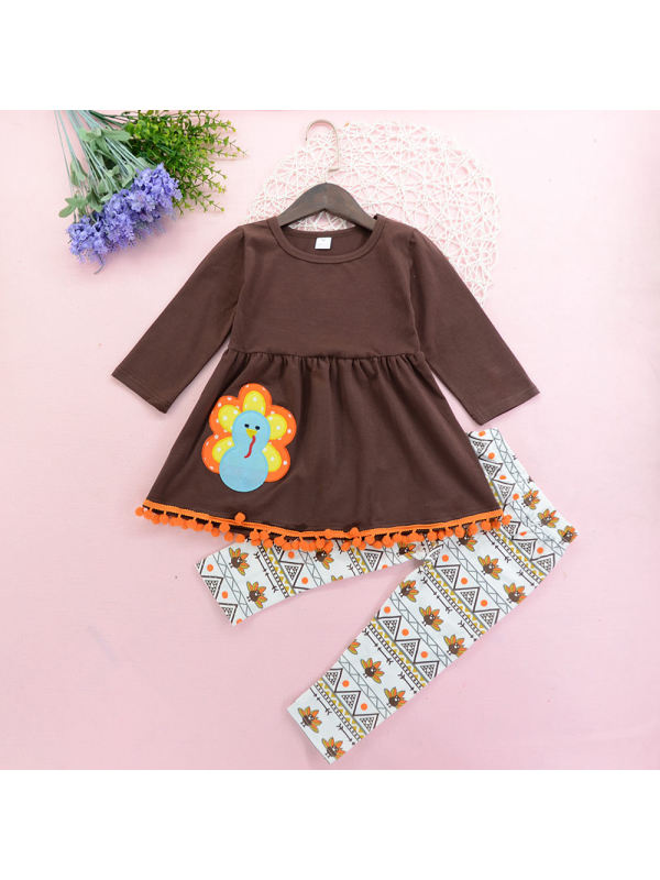 【18-7Y】Girls Embroidered Fringed Blouse And Printed Trousers And Headband Suit