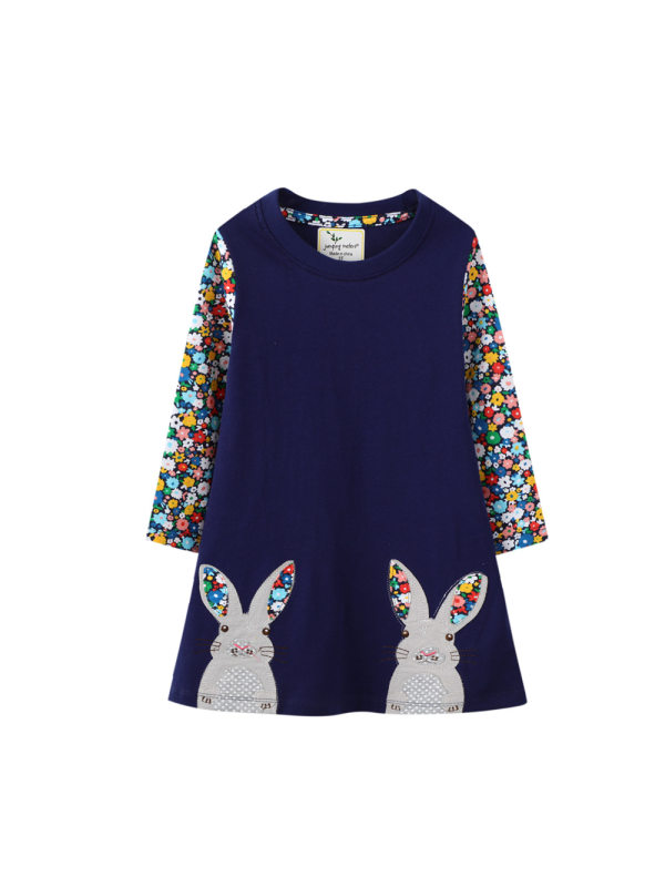 【12M-7Y】Girls Color Stitching Cartoon Print Dress