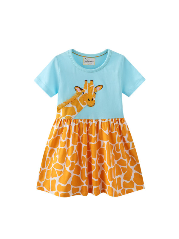 【12M-7Y】Girls Giraffe Print Short Sleeve Dress
