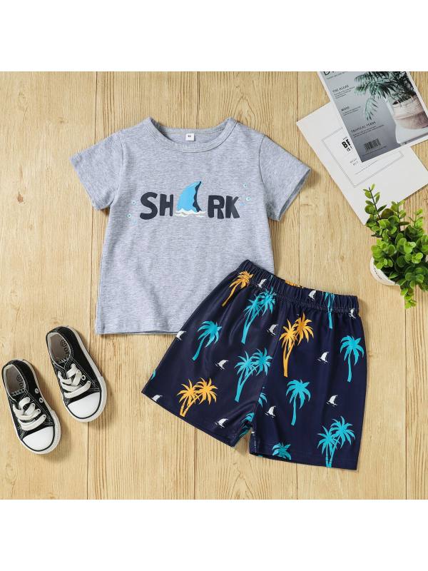 【18M-7Y】Boys Round Neck Letter Printed Top With Printed Shorts Two-piece Suit
